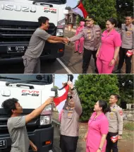 H-1 HUT ke-81 RI, Kapolres AKBP Aron Sebastian Bagikan Ribuan Merah Putih