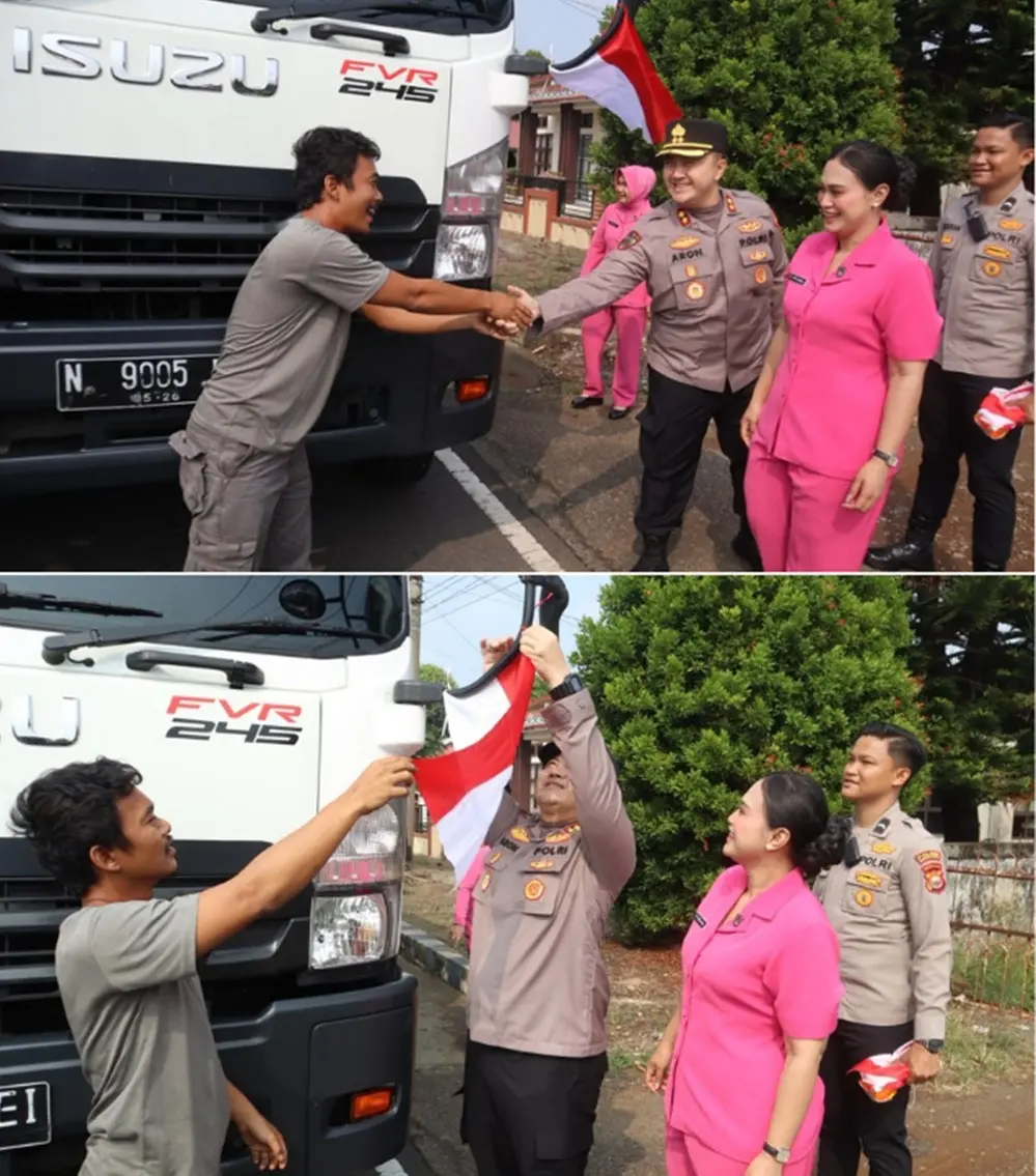 H-1 HUT ke-81 RI, Kapolres AKBP Aron Sebastian Bagikan Ribuan Merah Putih