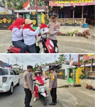 Jelang 17 Agustus, Kapolsek Pino Turun ke Jalan Bagikan Bendera Merah Putih