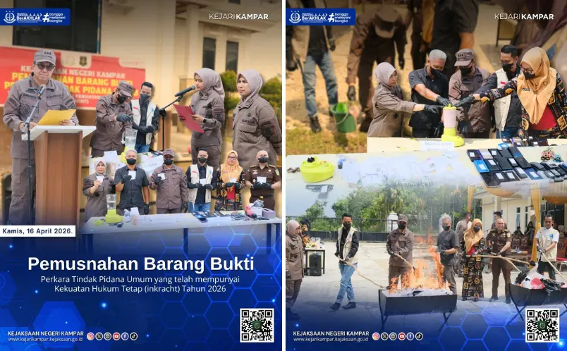 Kejari Kampar Musnahkan Barang Bukti 143 Perkara, Sabu 389 Gram Diblender