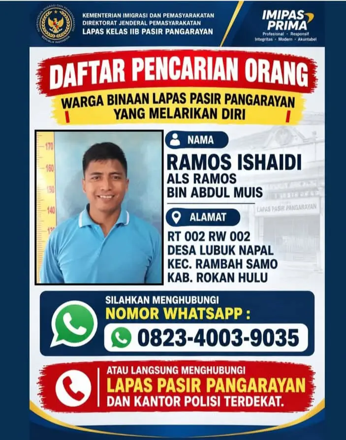 Lapas Pasir Pangaraian Sebar Identitas Tahanan Narkoba yang Kabur ke Hutan Rawa