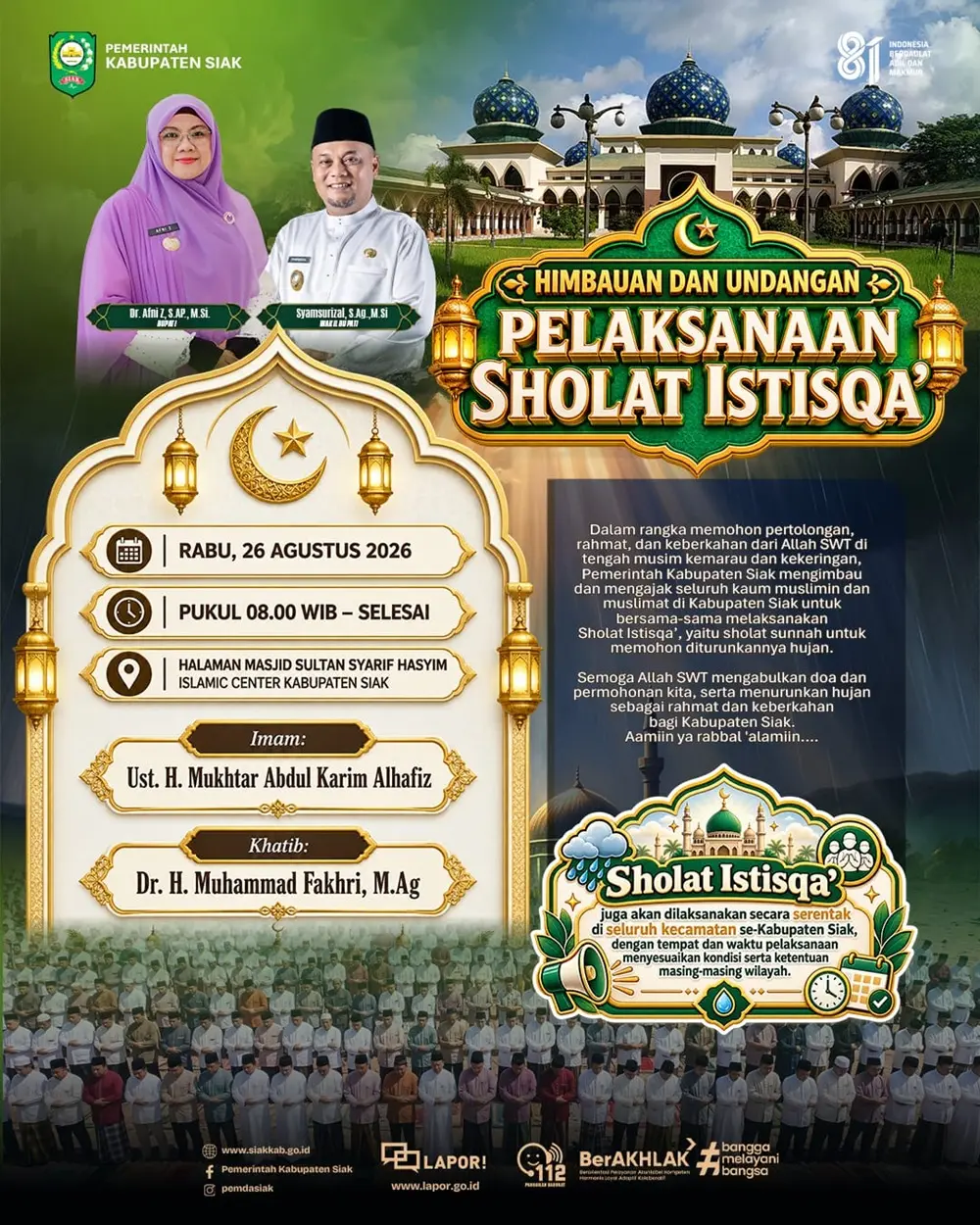 Lima Pekan tak Turun Hujan, Besok Pemkab Siak Gelar Shalat Istisqa