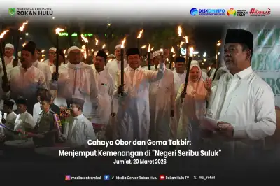 Malam Takbiran Rokan Hulu 2026, Cahaya Obor Belah Kegelapan di Masjid Agung Madani