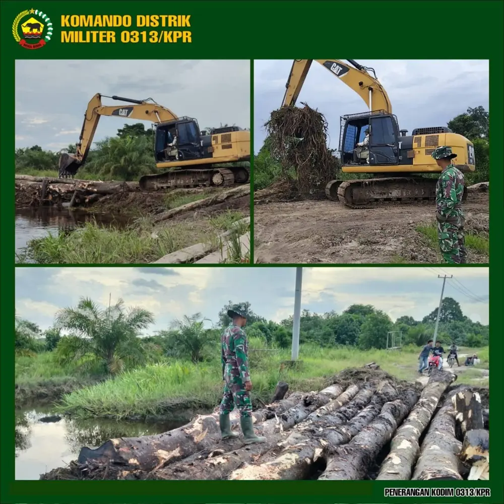 TMMD Kodim 0313/KPR Genjot Jalan 2,5 Km dan Jembatan di Teluk Meranti