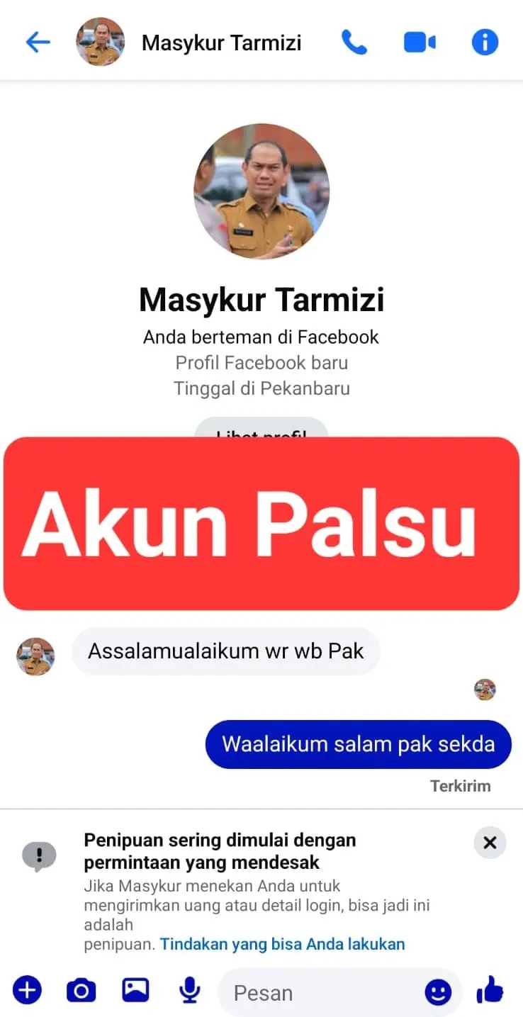 Waspada! Akun FB Palsu Catut Nama Plh Sekdako Pekanbaru