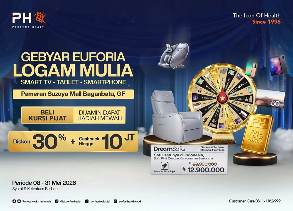 Beli Kursi Pijat Bonus Emas dan Smart TV! Perfect Health Indonesia Gelar Pameran Spesial di Suzuya Mall Baganbatu
