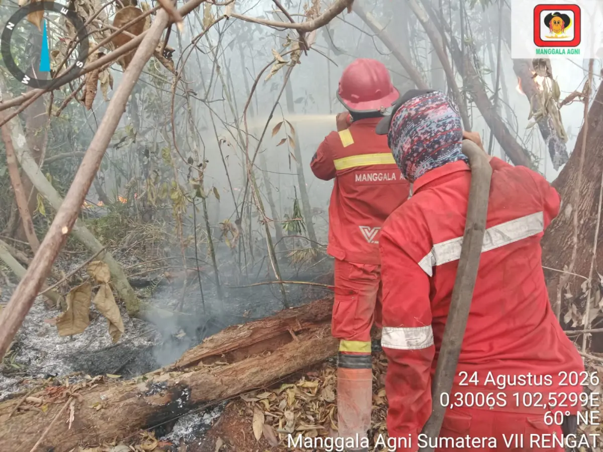Butuh Perjuangan ke Titik Api, Tim Manggala Agni Jalan Kaki 3 Km Angkut Peralatan Karhutla ke Sungai Guntung Inhu