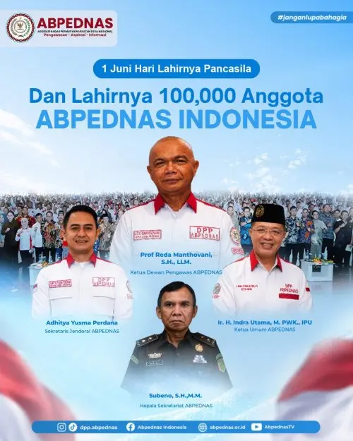 Dihadiri Jaksa Agung Muda Intelijen, ABPEDNAS Cetak Sejarah Raih 100 Ribu Anggota Bertepatan Hari Lahir Pancasila 2026