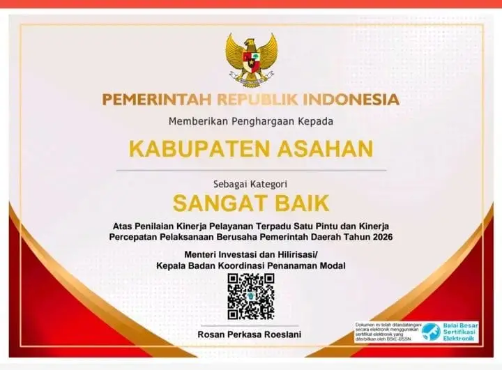 DPMPTSP Asahan Sabet Kategori Sangat Baik Penilaian Kinerja PTSP 2026