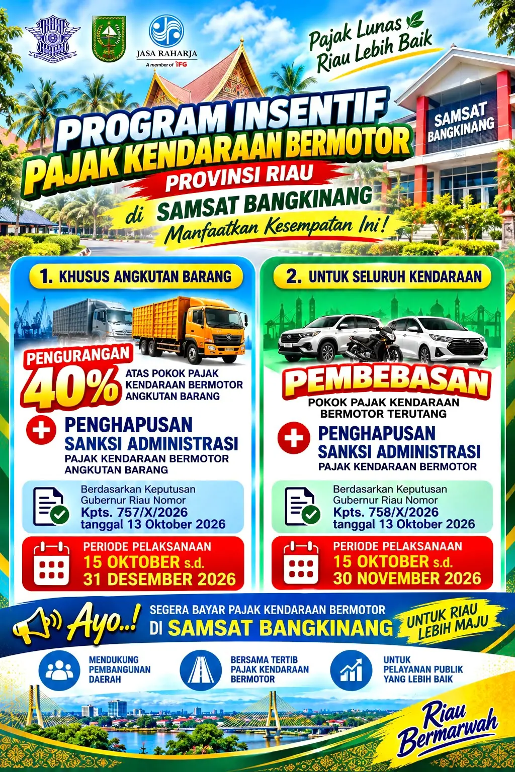 Mulai 15 Oktober, Pemprov Riau Beri Keringanan Pajak Kendaraan, Ada Diskon 40 Persen dan Penghapusan Denda