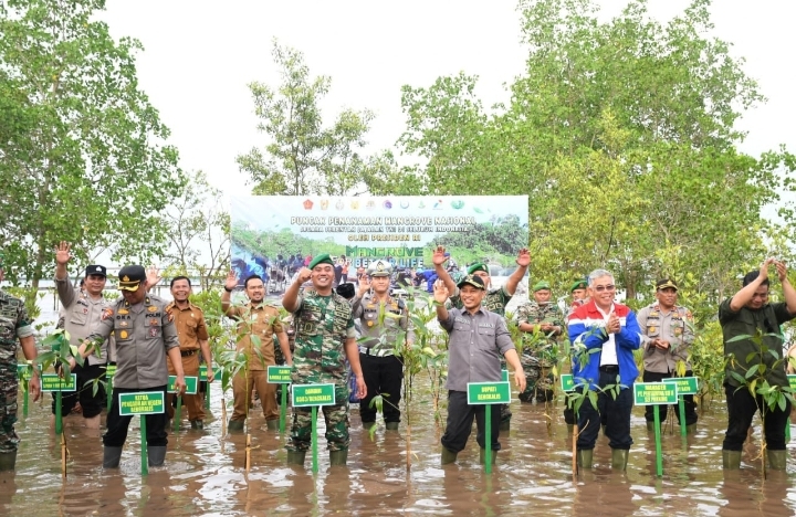 Atasi Abrasi, Dandim 0303 Bengkalis dan Wabup Bagus Tanam Mangrove di Pangkalan Jambi