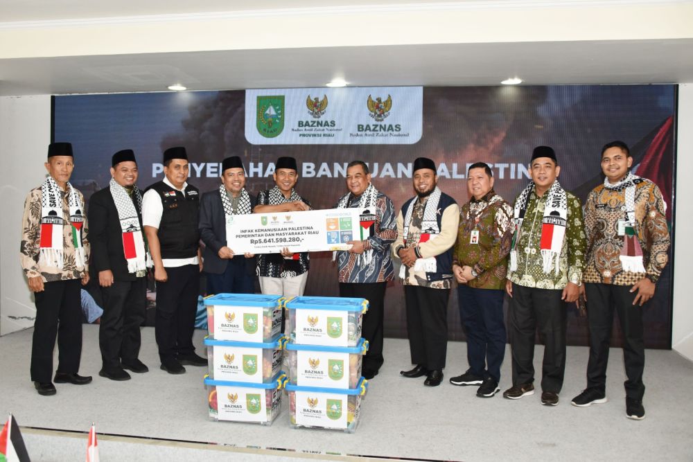 Plt Gubernur Serahkan Bantuan Masyarakat Riau untuk Palestina Rp5,641 Miliar ke Baznas Pusat