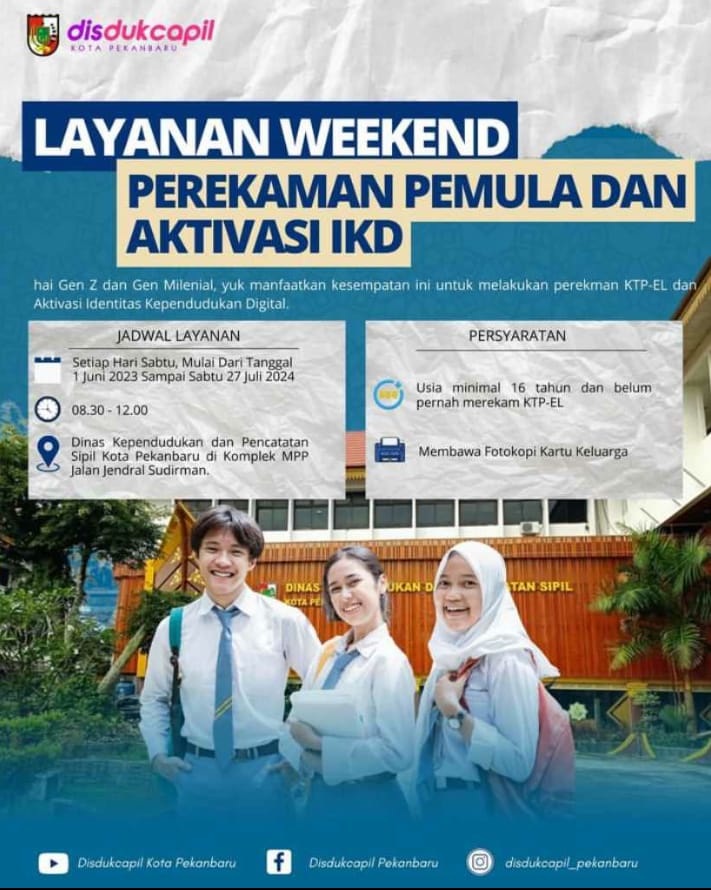 Juni Ini Disdukcapil Pekanbaru Buka Perekaman e-KTP Bagi Pemula Setiap Sabtu