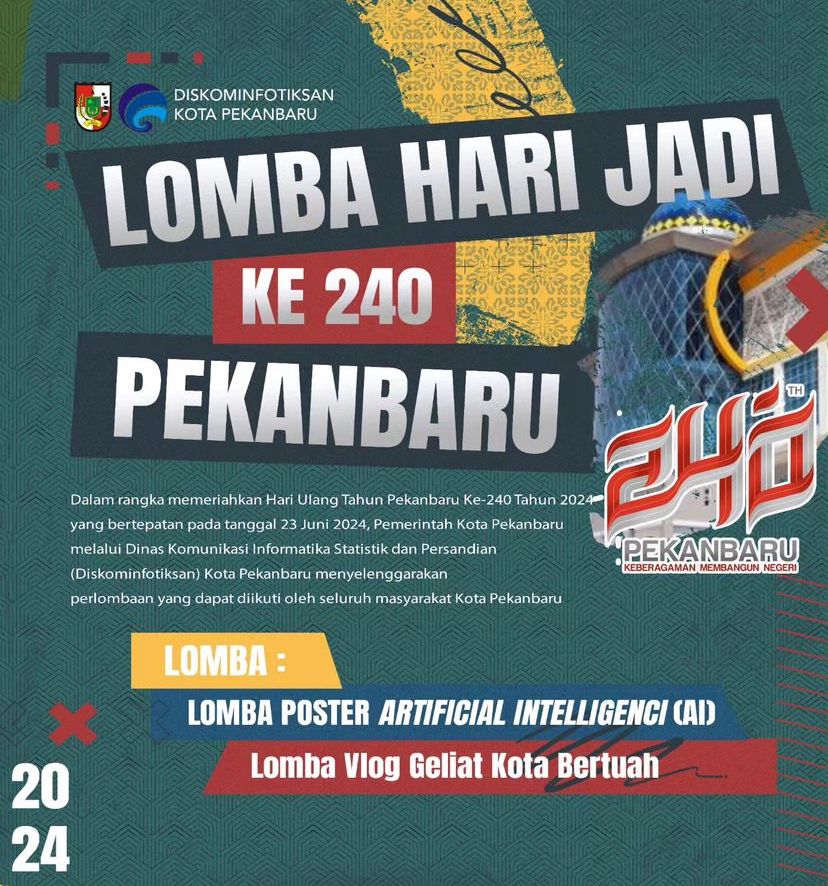Yuk Daftar, Diskominfotiksan Gelar Lomba Vlog dan Poster Sempena HUT Ke-240 Pekanbaru