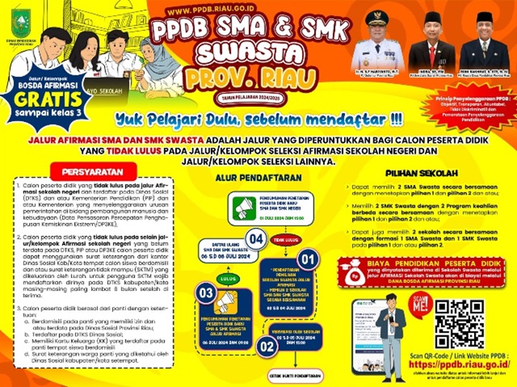 Siap-siap di PPDB Jalur Bosda Afirmasi, Pemprov Riau Siapkan Beasiswa Sampai Tamat di 50 SMA/SMK Swasta