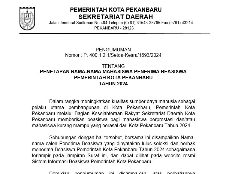 Sempat Tertunda, Pemko Pekanbaru Akhirnya Umumkan Penerima Beasiswa 2024