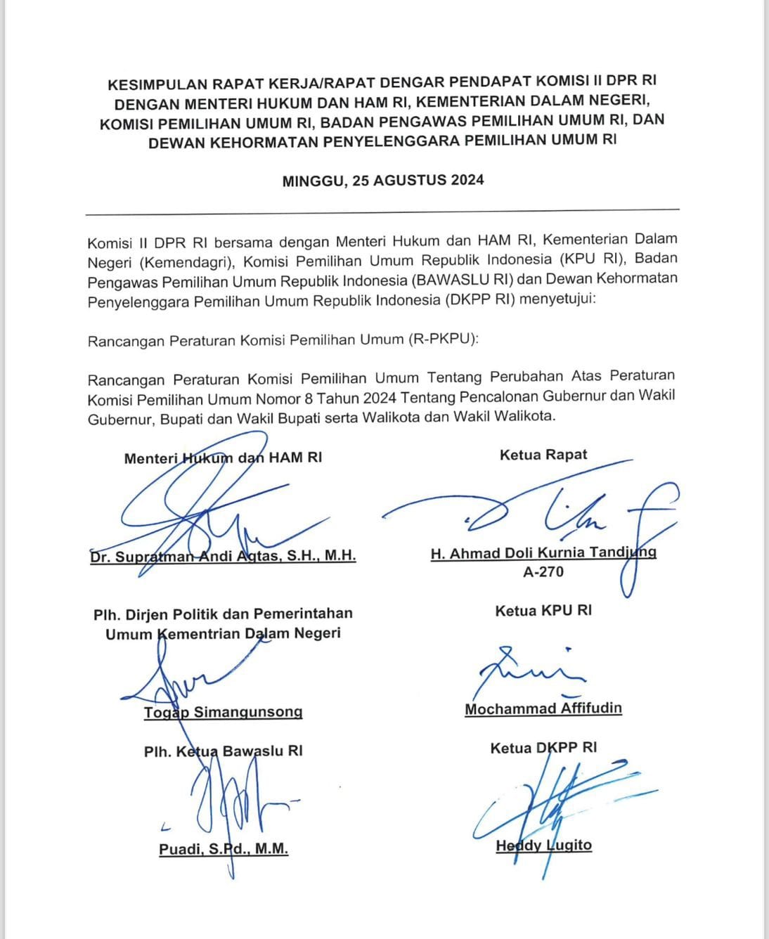 Sah! DPR RI dan KPU Sepakat Pilkada 2024 Ikuti Putusan MK
