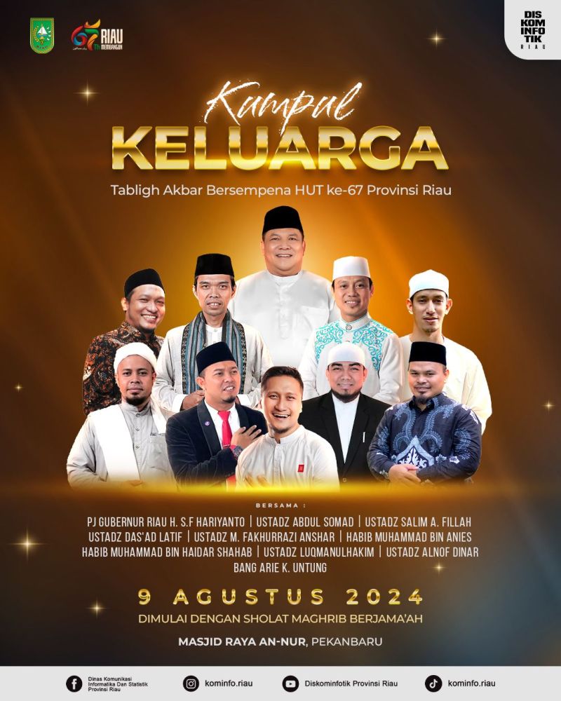 Pemprov Riau Ajak Seluruh Masyarakat Hadiri Tabligh Akbar Bersama Ustad Abdul Somad dan Ustad Das'ad Latif