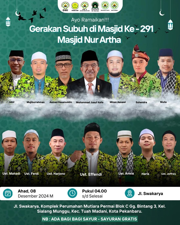 Gerakan Subuh Program Kerja DMI Pekanbaru ke-291 di Masjid Nur Artha Tuah Madani