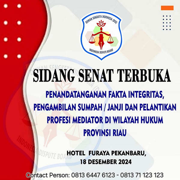 Undangan Sidang Senat Terbuka Pelantikan Profesi Mediator Wilayah Hukum Provinsi Riau