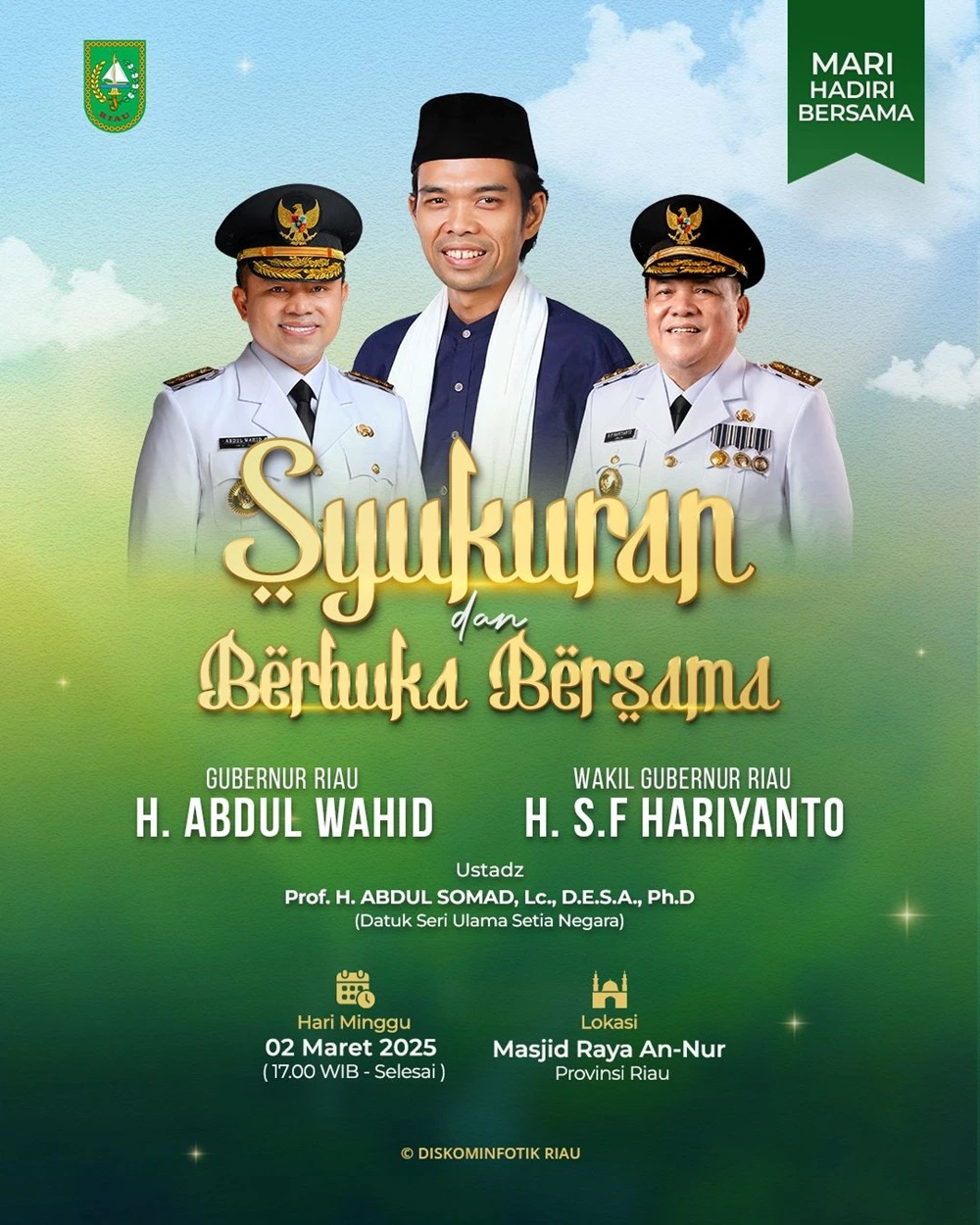 Bersama UAS, Gubernur dan Wakil Gubernur Gelar Syukuran dan Buka Puasa di Masjid Annur